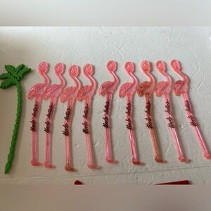 (9) Vintage PINK FLAMINGO Swirl Swizzle Stir Sticks Advertising Uncle Julio’s